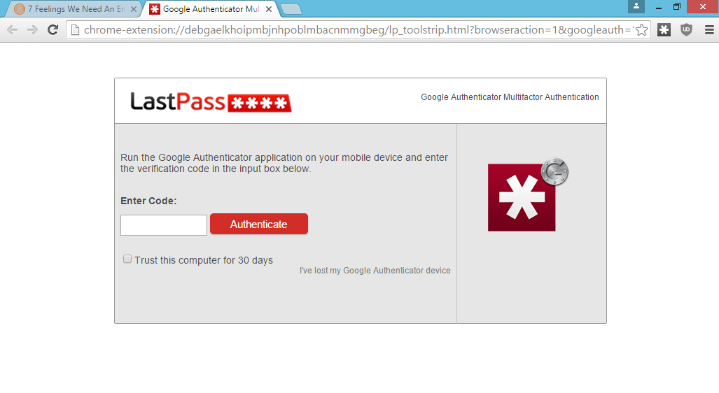 LastPass two-factor screen