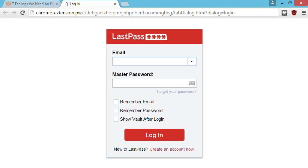 LostPass login screen